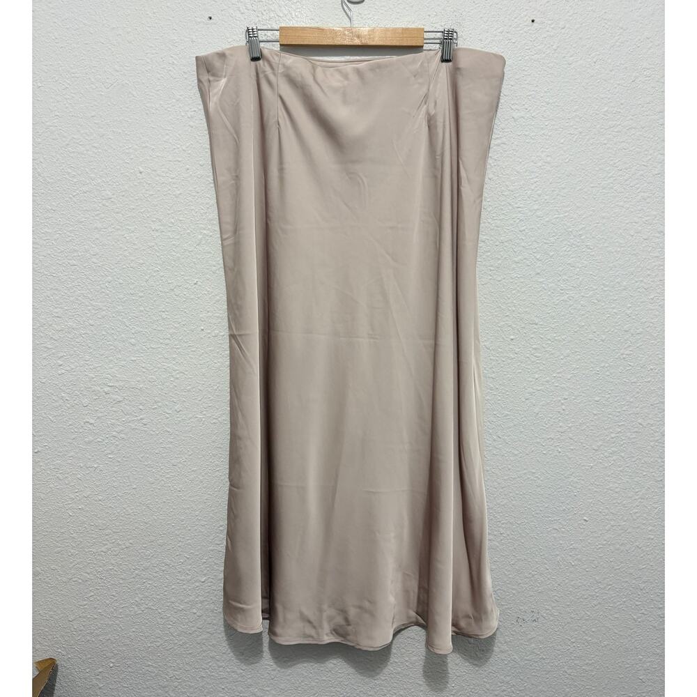Old Navy Satin Midi Skirt Champagne Tan Minimalist Classic Work Glam 2X